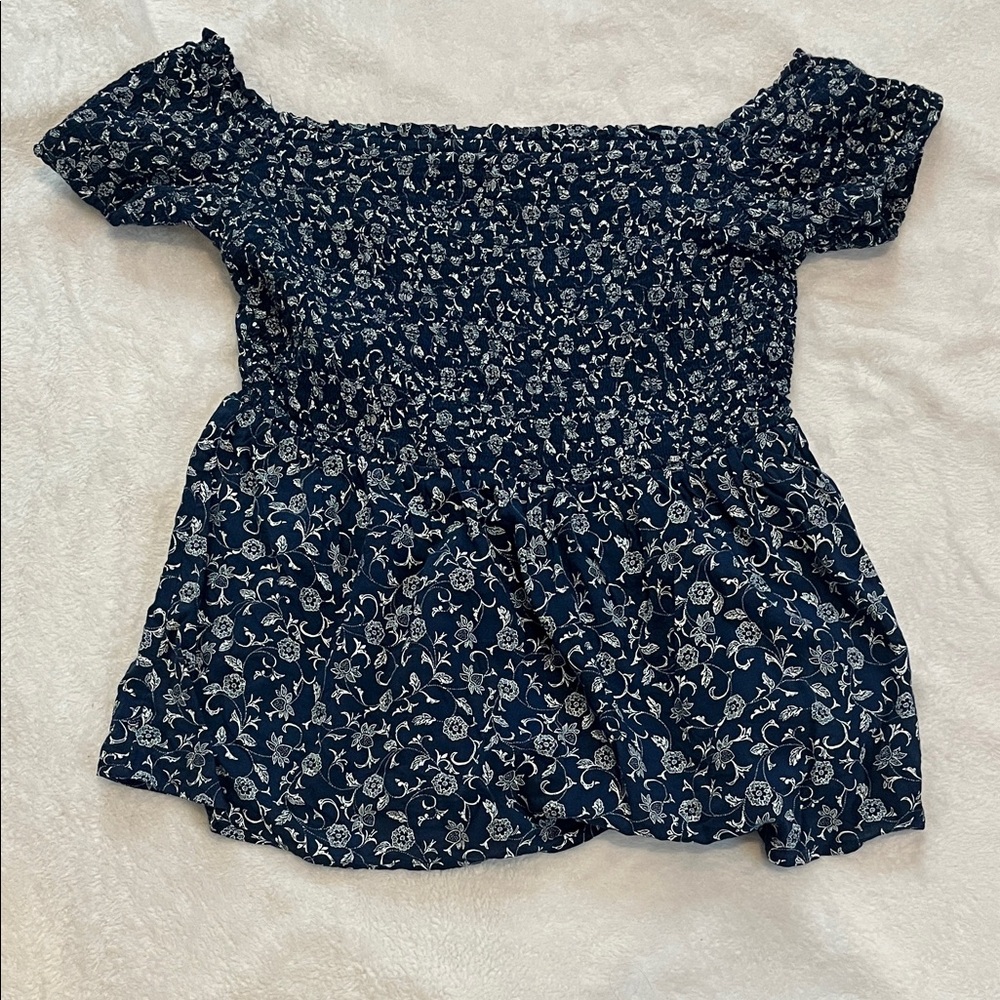 Old Navy Navy Blue Floral Blouse